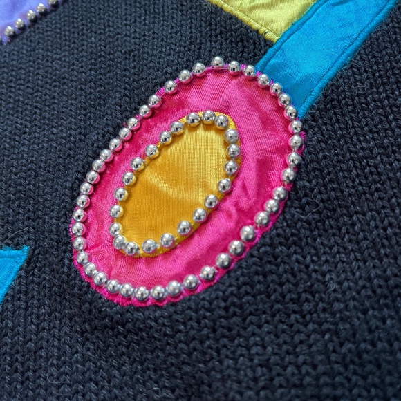 Andre Christian Black Vintage 80s Bold Fun Graphic Bead Embellished Sweater - Picture 6 of 7